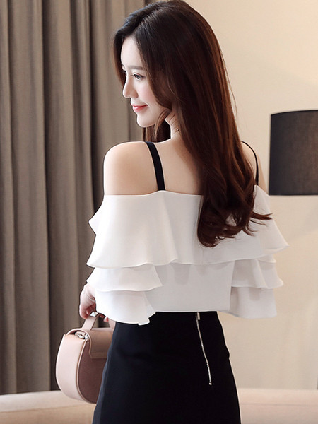 Naiste moodne allakäinud varrukatega pluus