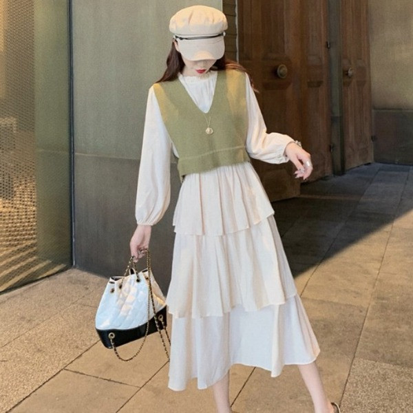 Retro női ruha + rövid kötött mellény