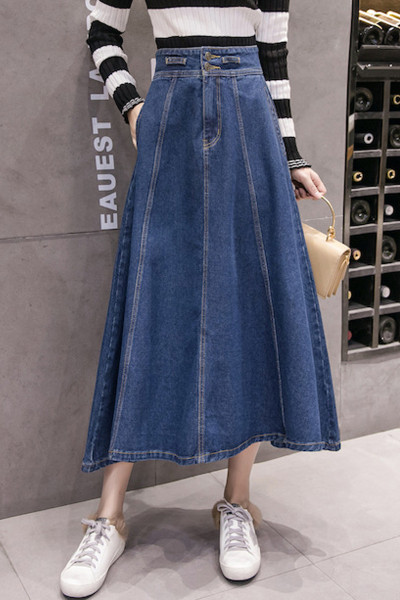 Sieviešu garie džinsa svārki ar augstu vidukli - piegriezuma modelis