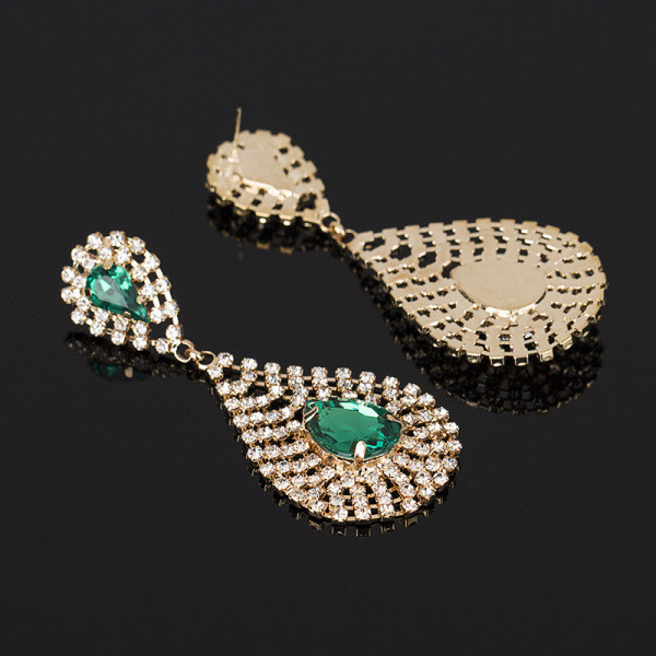 Modernūs moteriški kabantys auskarai su spalvotais akmenėliais