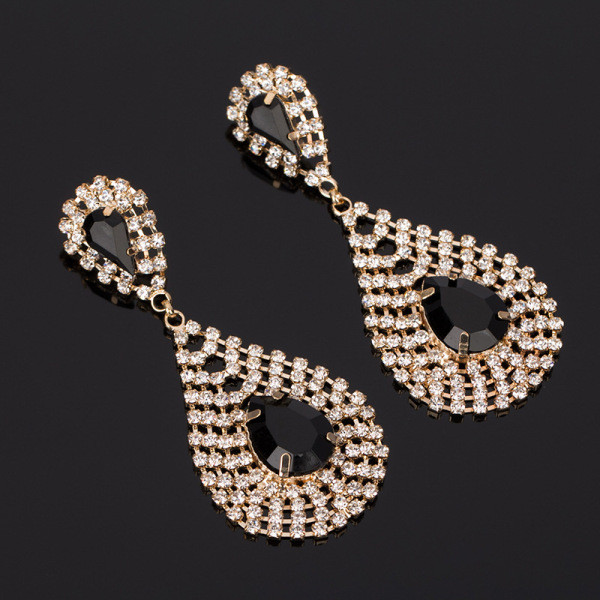 Modernūs moteriški kabantys auskarai su spalvotais akmenėliais