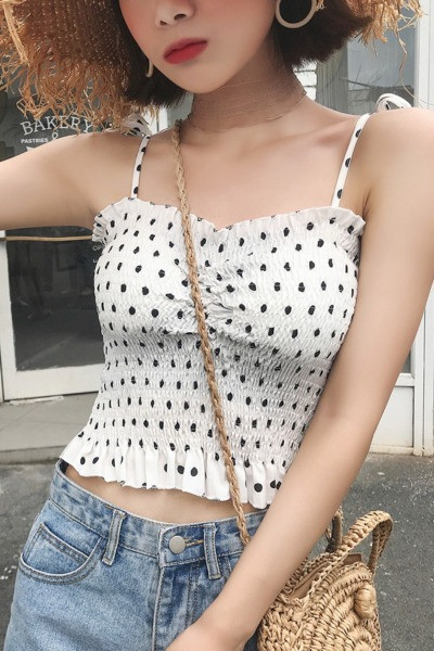 Moteriškas apatinis trikotažas su taškeliais su plonais dirželiais