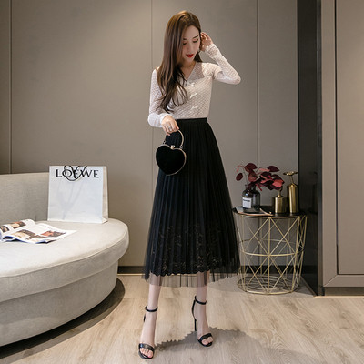 Νέο μοντέλο πλισέ γυναικεία φούστα από τούλι με ψηλή μέση