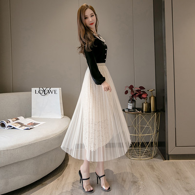 Νέο μοντέλο πλισέ γυναικεία φούστα από τούλι με ψηλή μέση