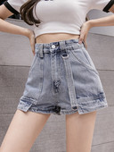 Naiste vabaaja lühikesed teksad kõrge vöökoha ja taskutega