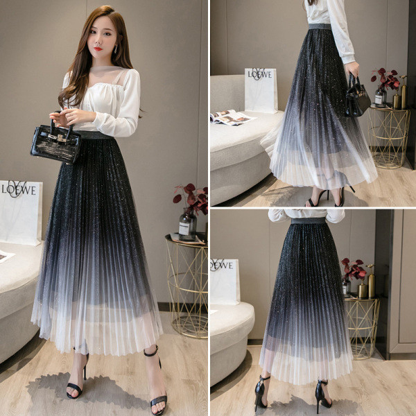 Jauna modeļa polsterēti kroku svārki ar spīdīgu efektu - paaugstināts viduklis