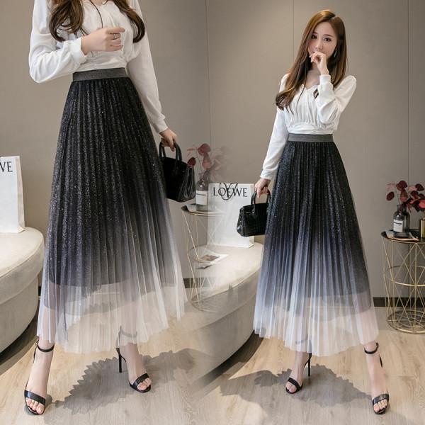 Jauna modeļa polsterēti kroku svārki ar spīdīgu efektu - paaugstināts viduklis