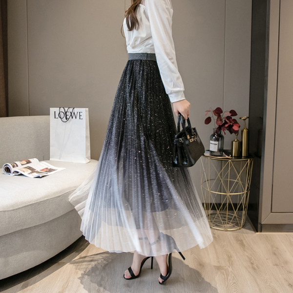 Jauna modeļa polsterēti kroku svārki ar spīdīgu efektu - paaugstināts viduklis