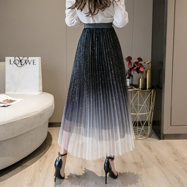 Jauna modeļa polsterēti kroku svārki ar spīdīgu efektu - paaugstināts viduklis