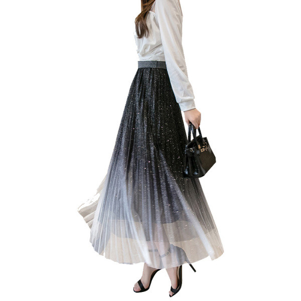 Jauna modeļa polsterēti kroku svārki ar spīdīgu efektu - paaugstināts viduklis