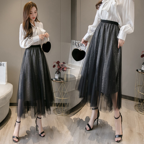 Modern női szoknya tüll és fényes hatású - magas derék