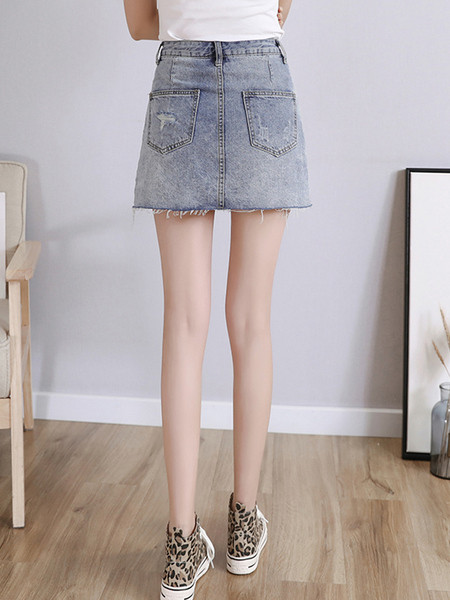 Fusta de dama moderna din denim scurta cu motiv rupt