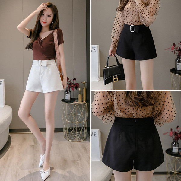 Naiste lühikesed püksid vöö ja taskutega - kõrge vöökoht