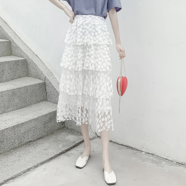 Ikdienas sieviešu gari mežģīņu svārki ar augstu vidukli