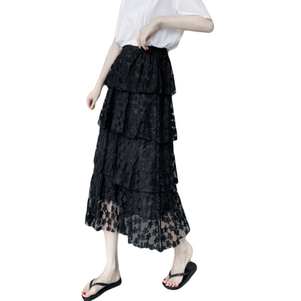 Ikdienas sieviešu gari mežģīņu svārki ar augstu vidukli