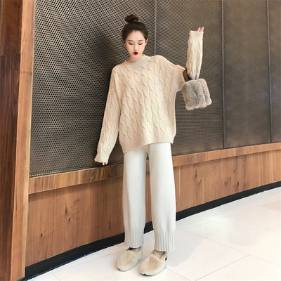 Trikotāžas sieviešu platas bikses ar augstu vidukli