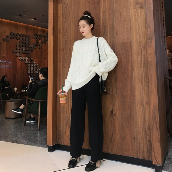 Trikotāžas sieviešu platas bikses ar augstu vidukli