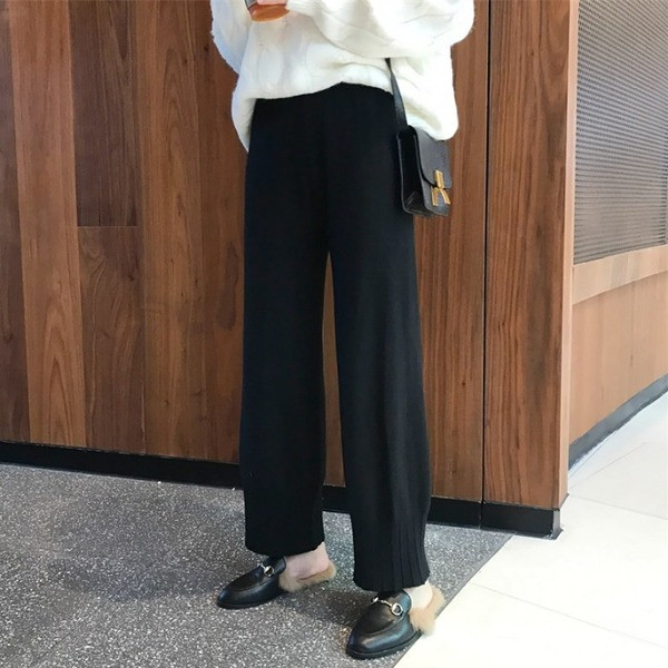 Trikotāžas sieviešu platas bikses ar augstu vidukli