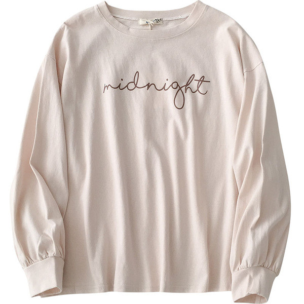 Laisva moteriška palaidinė su apvalia iškirpte ir užrašu