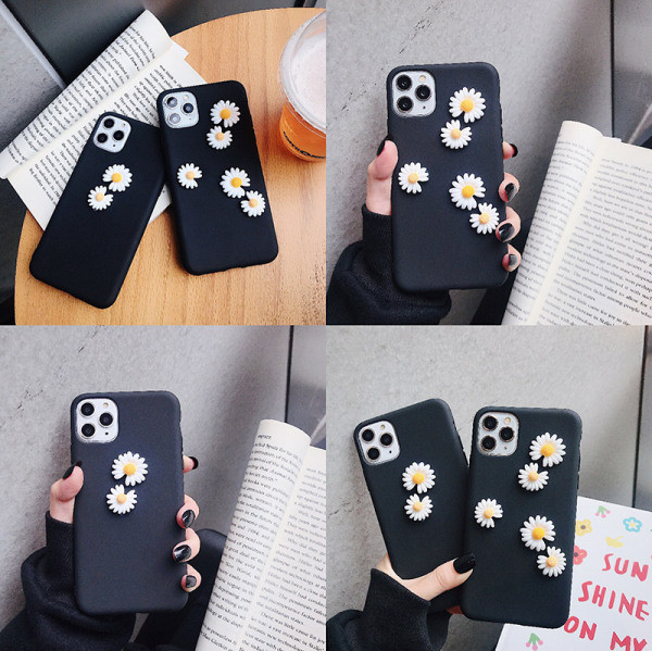 Matinis dėklas iPhone 11 Pro Max su 3D elementų ramunėlėmis – du modeliai