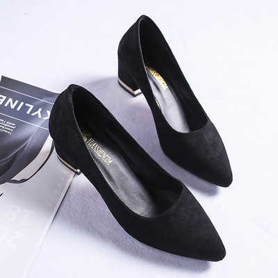 Mūsdienīgi sieviešu apavi no eko zamšādas ar biezu papēdi - smails modelis