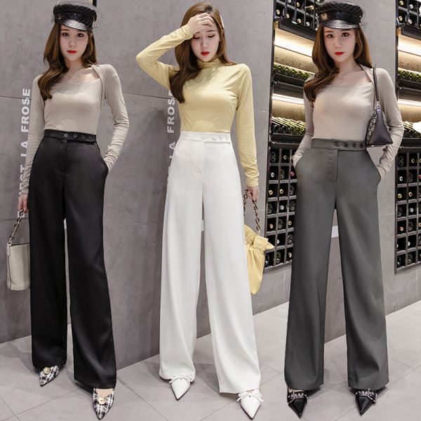 Alkalmi női hosszú nadrág - széles modell magas derékkal