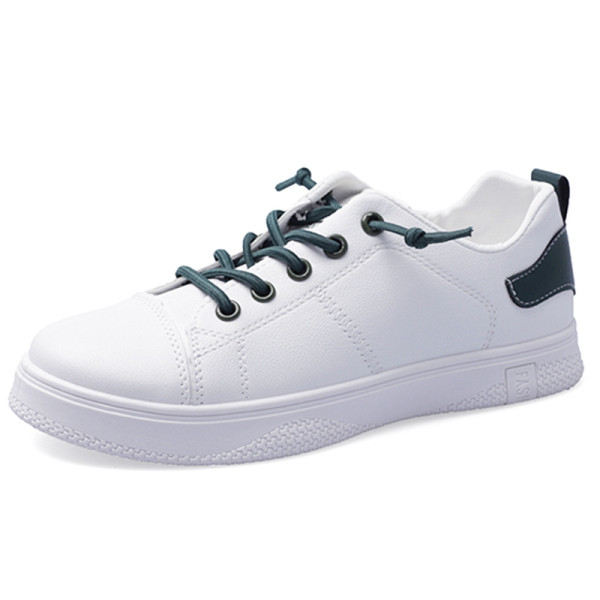 Paprasti moteriški sportbačiai iš eko odos plokščiu padu, baltos spalvos