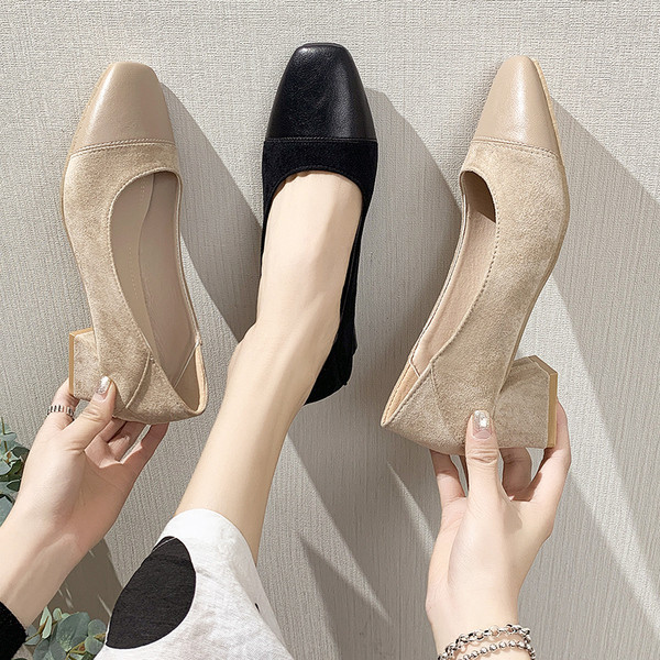 Sieviešu pavasara kurpes no eko zamšādas un bieziem zemiem papēžiem