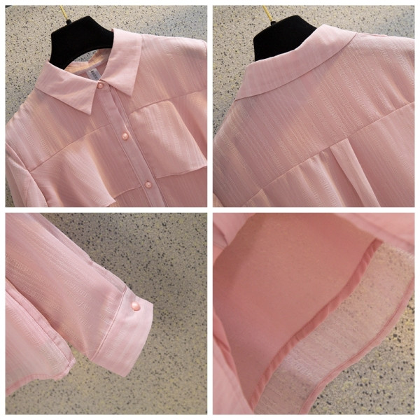 Moodne naiste särk klassikalise krae ja pikkade šifoonist varrukatega