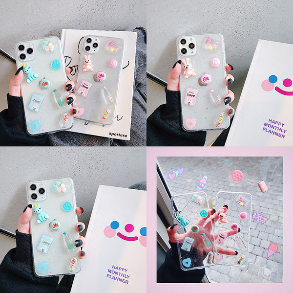 Husă transparentă cu elemente 3D și particule strălucitoare pentru iPhone 11 Pro Max