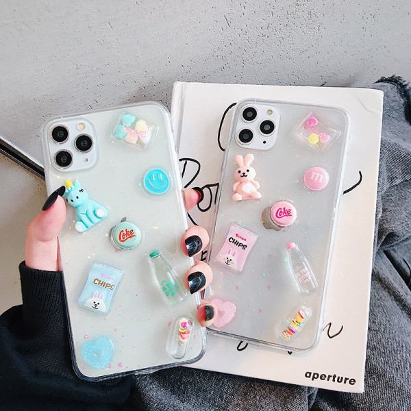 Husă transparentă cu elemente 3D și particule strălucitoare pentru iPhone 11 Pro Max