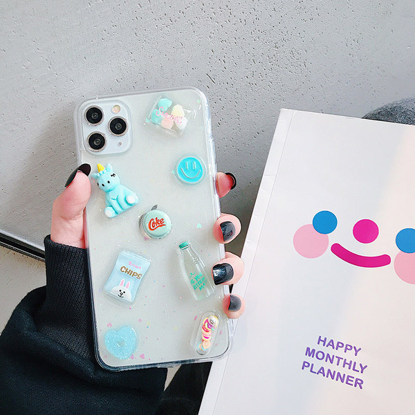 Husă transparentă cu elemente 3D și particule strălucitoare pentru iPhone 11 Pro Max