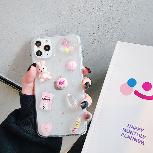 Husă transparentă cu elemente 3D și particule strălucitoare pentru iPhone 11 Pro Max