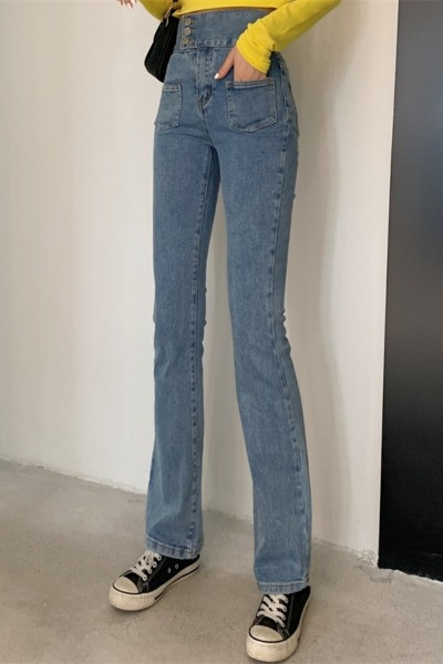 Alkalmi női farmer magas derékkal és zsebekkel