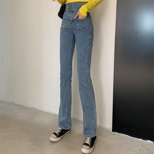 Alkalmi női farmer magas derékkal és zsebekkel