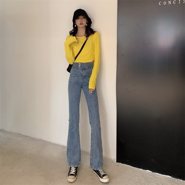 Alkalmi női farmer magas derékkal és zsebekkel