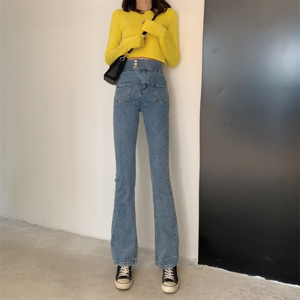 Alkalmi női farmer magas derékkal és zsebekkel