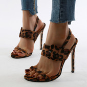 Modernas sieviešu sandales ar 12,5 cm plānu papēdi un leoparda rakstu