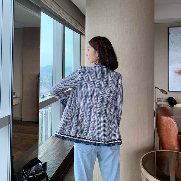 Jauna modeļa pavasara sieviešu jaka zilā krāsā ar pērlēm