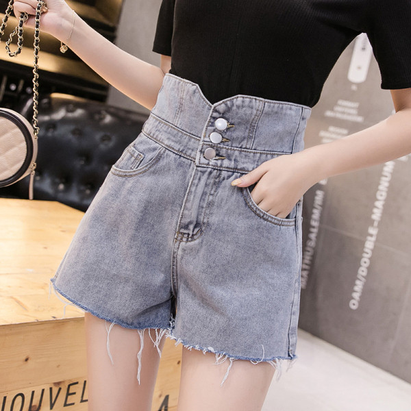 Pantaloni scurți casual de damă din denim, cu talie înaltă și motive rupte