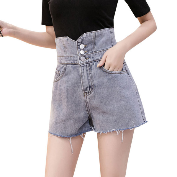 Pantaloni scurți casual de damă din denim, cu talie înaltă și motive rupte