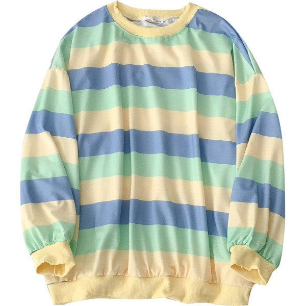 Ikdienas sieviešu svītraina blūze ar apaļu kakla izgriezumu