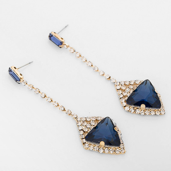 Stílusos női lógó fülbevaló zöld és kék kövekkel