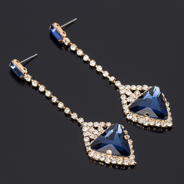 Stílusos női lógó fülbevaló zöld és kék kövekkel