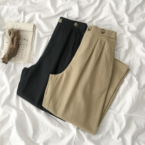 Laisvalaikio moteriškų kelnių platus modelis aukštu juosmeniu