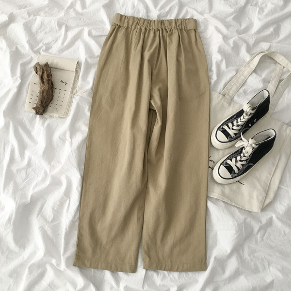 Laisvalaikio moteriškų kelnių platus modelis aukštu juosmeniu