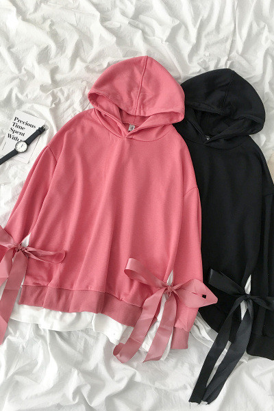 Ежедневна дамска блуза с панделки и качулка