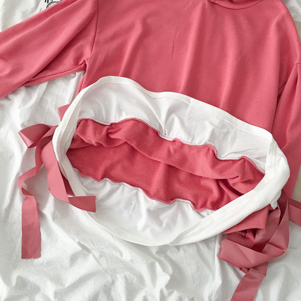 Ежедневна дамска блуза с панделки и качулка