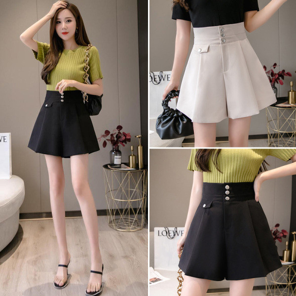 Pantaloni scurti de dama model nou - model larg cu talie inalta