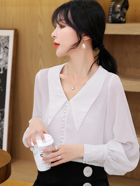 Elegants sieviešu krekls divās krāsās ar garām piedurknēm un špica kakla izgriezumu